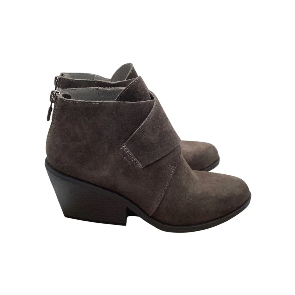 Eileen Fisher Womens Taupe Suede Crossover Wrap Wedge Ankle Boots Size 5 M